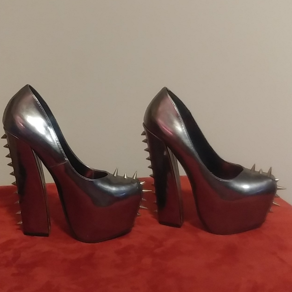 Silver spiked heels